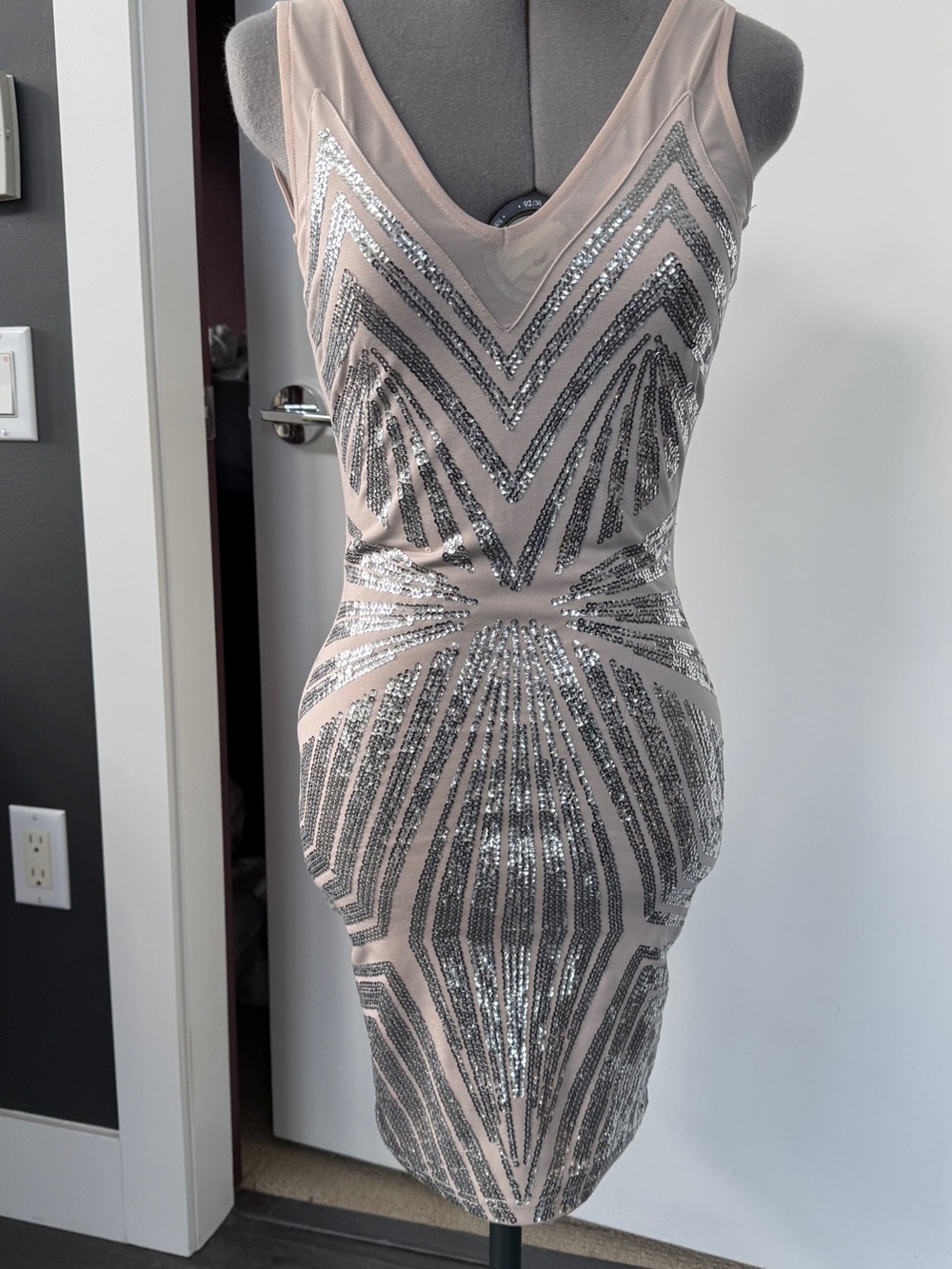 Lipsy Nude Sequin Midi Bodycon Dress